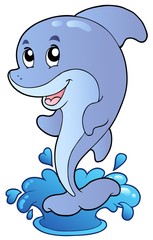 Naklejka premium Cartoon standing dolphin