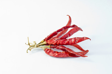 Bunch dried Hot Chili Peppers Isolated on White Background 2