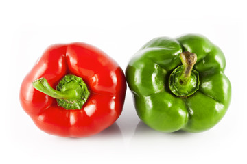 Placed red and green bell peppers