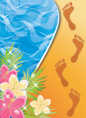 Fototapeta na wymiar Summer time card. Footprints in the sand . vector illustration
