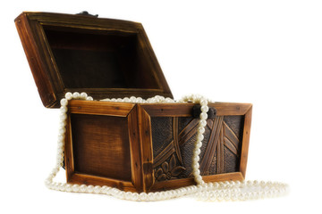 Wooden jewellery box packed with necklace