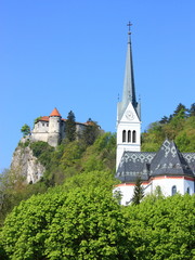 Bled, Church of St. Martin and Castle (springtime 2011)