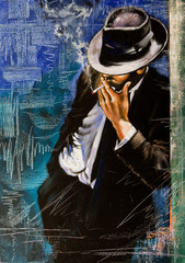 Panele Szklane Podświetlane  Portret mężczyzny z papierosem