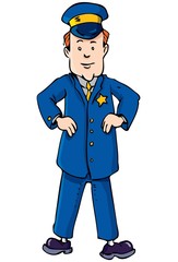 Cartoon policeman with hands on hips