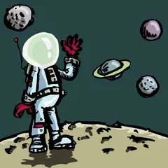 Photo sur Aluminium Cosmos Astronaute de dessin animé dans une combinaison spatiale