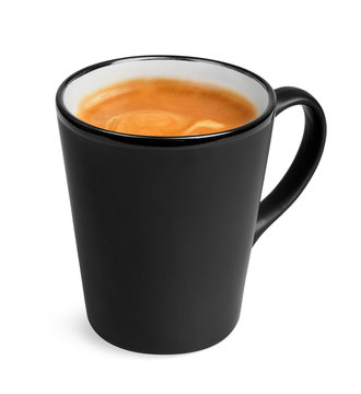 Style big black cup of espresso coffee isolated