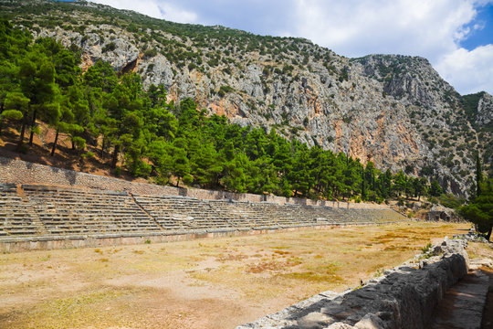 Ruins of stadium in Delphi, Greece
