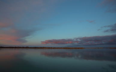 Sunset panorama on the river
