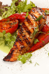 salmon steak with vegetables