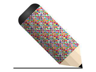 pencil with world flags