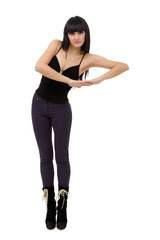 Attractive woman pushing something