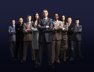 business team formed of young businessmen standing