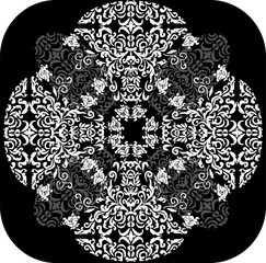 grey and white pattern on black