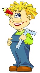 Funny boy with pencil and a ruler