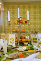 accent of candlestick and a plate with fruits