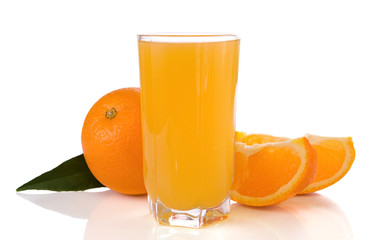 juice and oranges isolated on white