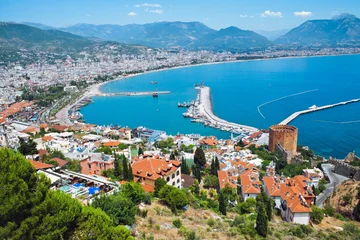 Fototapete Turkei Hafen von Alanya, Türkei. Blick auf Festung und Yachthafen.