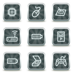 Electronics  web icons set 2, grey square buttons