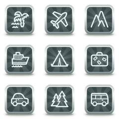Travel web icons set 1, grey square buttons
