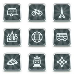Travel web icons set 2, grey square buttons