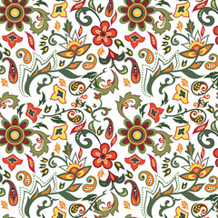 Colorful seamless with eastern patterns on white background.