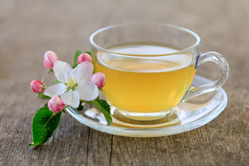 Green tea in glass cup