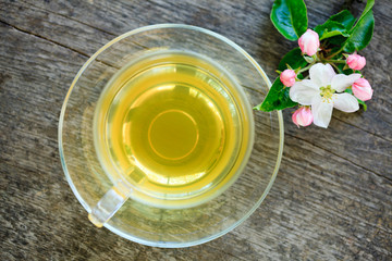 Green tea in glass cup