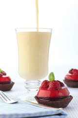 Banana smoothie with raspberry cakes