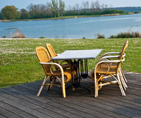 Fototapeta premium Chair and table at beach .