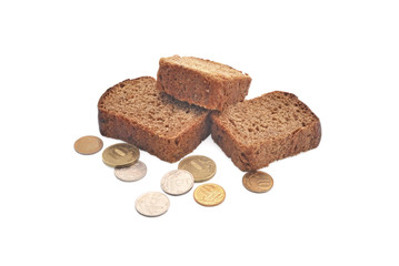 A piece of bread and a coin.