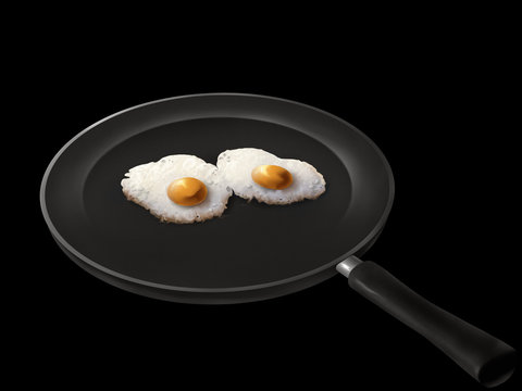 digital painting of two fried eggs sunny-side-up in a pan