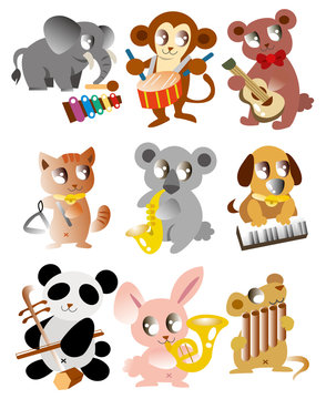 cartoon animal play music icon