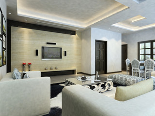 Interior fashionable living-room rendering