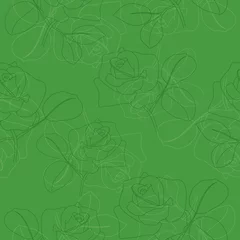 Behang Groen vector groen naadloos patroon met rozen
