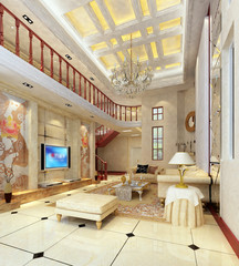 living room with modern style.3d render