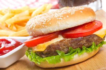 hamburger with fries
