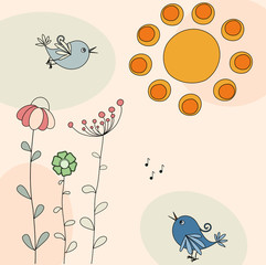 abstract flowers and birds