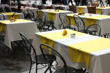 Restaurant tables in Parma, Italy