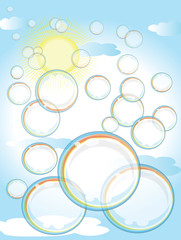 Rainbow soap bubbles in the sk