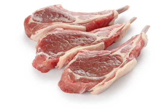 raw fresh lamb chops on white background