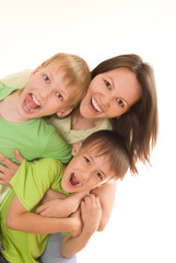 happy mom and children