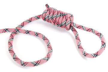 Red-white-black alpinist rope with hanging loop