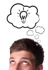Young man with Speech Bubbles over his head