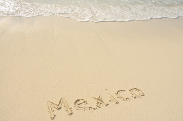 Mexico Written in Sand on Beach