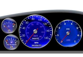 Car dashboard speedometer for motor or sportscar - obrazy, fototapety, plakaty