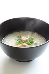 Chinese cuisine,rice porridge with chicken and spring onion