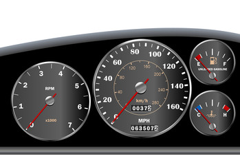 Car dashboard speedometer for motor or sportscar