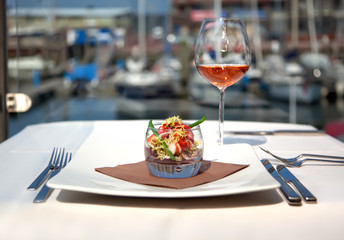 restaurant table by water