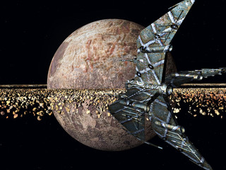 Ferner Planet mit Raumschiff © Michael Rosskothen