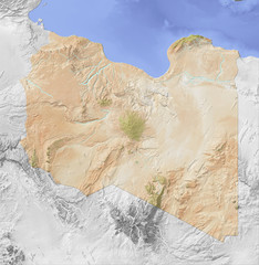 Libya, shaded relief map.
